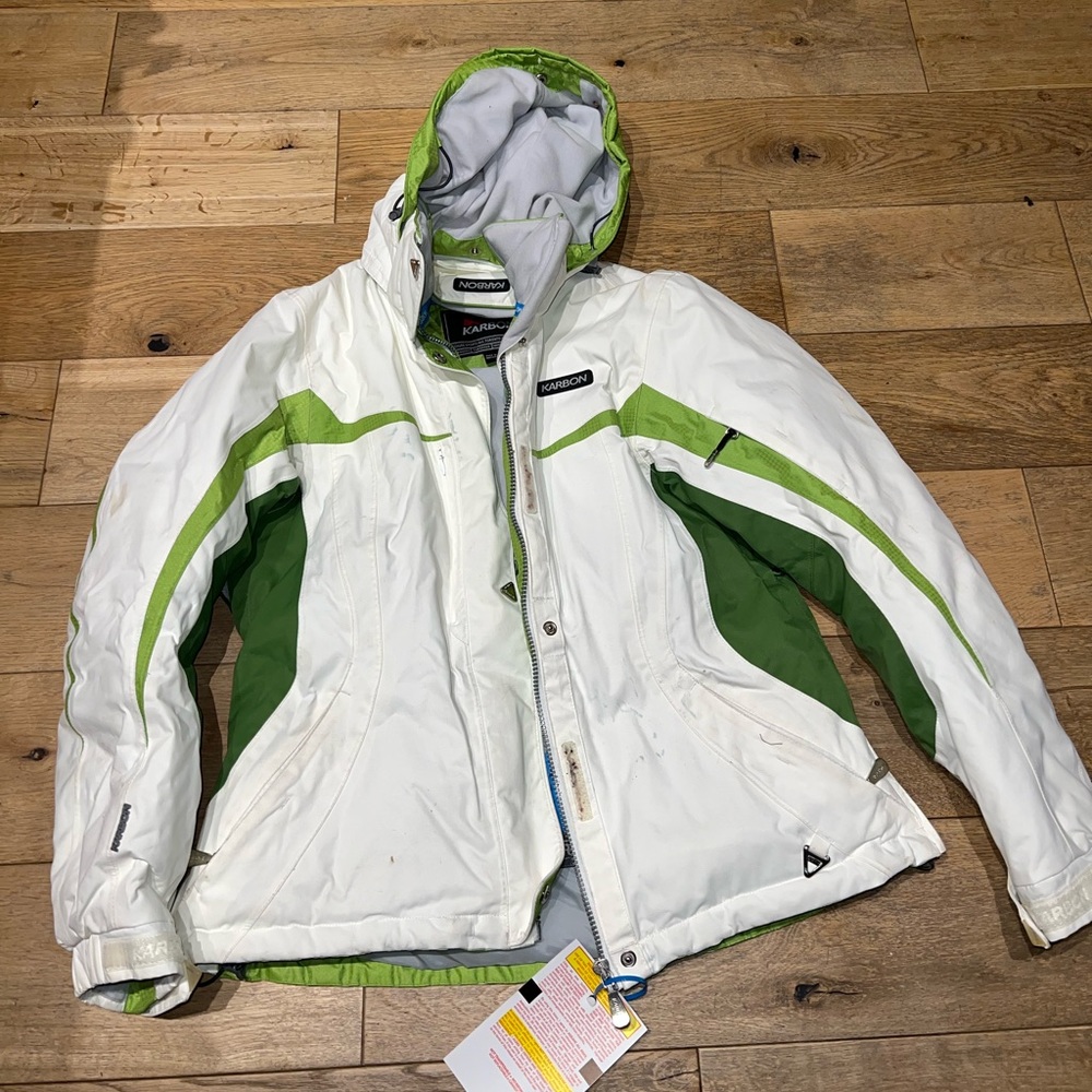 Karbon Women’s Girls White & Green Jacket Size 8